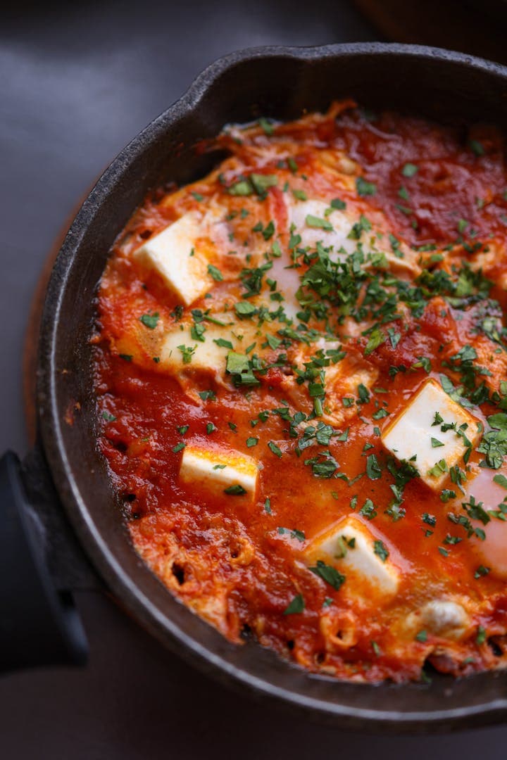 Shakshuka in a cast iron pan